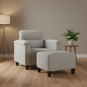 Gray Sofa Chair with <b>Footstool</b> Living Room Contemporary Leisure Chair Fabric <b>Upholstered</b> Modern Design - Product Image 2