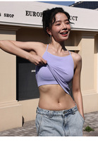 Top Corto de Yoga para Mujer 2026, Informal, Transpirable, de Punto, con Cuello Redondo, Tirantes Finos, Primavera-Verano, Spandex/Poliéster