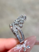 Cincin Berlian Buatan Laboratorium 2 Karat Potongan Pir Bersertifikat IGI Emas Putih 9K 14K Mewah untuk Pernikahan dan Pertunangan Wanita