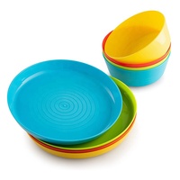 Ensemble de 4 bols et 4 assiettes en plastique pour enfants, réutilisables, compatibles lave-vaisselle et micro-ondes, sans BPA, pour tout-petits
