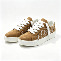 Baskets décontractées pour femme marron caramel à monogramme, lacets moelleux, bout rond, à lacets, avec plateforme
