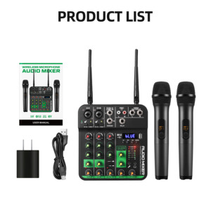 Mixeur audio DJ professionnel à 4 canaux avec 2 microphones sans fil UHF en métal et matière plastique pour karaoké - Product Image 3