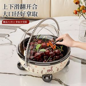 Fruit Bowl With Lid <b>Round</b> Large Capacity Dustproof Storage Tray For Home Living Room Coffee <b>Table</b> Snack Container - Product Image 5