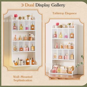 Wooden Perfume Storage Rack <b>Wall</b> <b>Mounted</b> Multi Layer Display <b>Shelf</b> For Cosmetics Toys Plants Black And White - Product Image 3