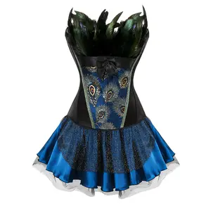 King Mcgreen star Embroidery Overbust Corset Dress Plus Size Gothic Peacock Feathers Bustier Tops Vintage Women Sexy Costume