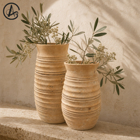 Vase en céramique côtelée Wabi-Sabi ARM LVG, poterie rustique faite à la main, couleur beige sable, récipient à fleurs, vases floraux, décoration artistique pour la maison