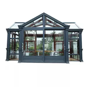 200 Square Meter Garden Glass Greenhouse Aluminum Profile Sliding Skylight Modular Leaning Sunroom