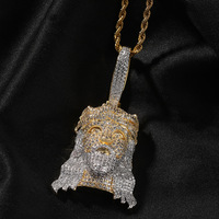 Collier Pendentif Jésus Iced Out pour Hommes, Bijoux Hip Hop en Cuivre Doré Pavé de Zircons Cubiques, Chaîne Bling, Accessoire de Mode Rapper