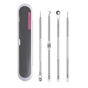 4pcs Stainless Steel Facial Blackhead Blemish Comedone Extractor Pimple Removal Kit Blackhead Remover Set