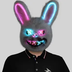 Rabbit EL Mask Festival Cosplay Halloween Scary Carnival Costume Party Horror Blood Rabbit Bear Led Flashing Mask