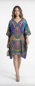 Robe longue caftan africaine en viscose pour femme, coupe ample, style tunique poncho kimono, aspect satiné soyeux, tenue de vacances bohème et décontractée - Product Image 4