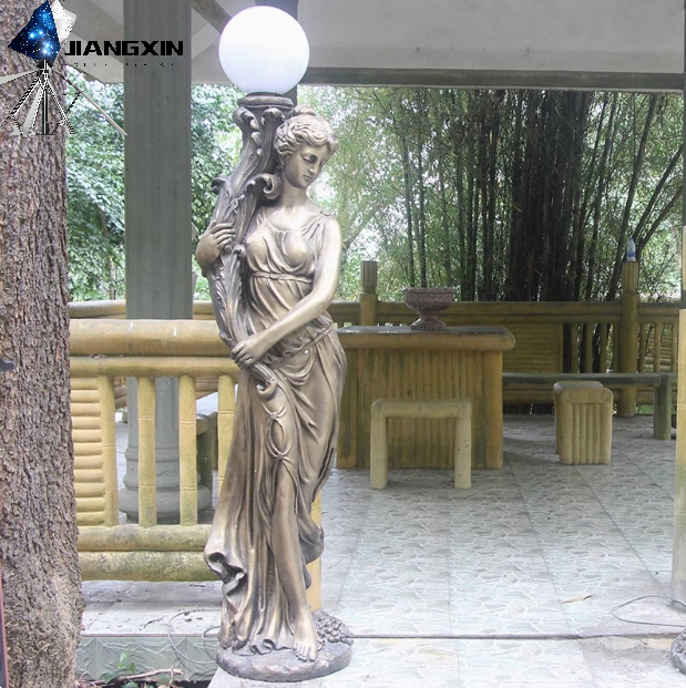 Customized White Fiberglass Female Lampstand Statue American Modern Style Resin Lighting Sculpture for Outdoor Garden Available