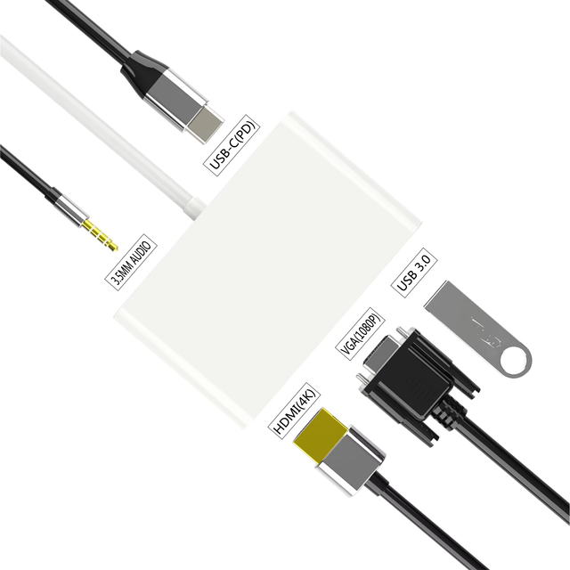 5 Ports USB Hub 100W PD 4K HD USB3.0 Type C Port Hub for Laptop MacbookPro