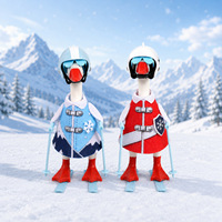 Ensemble d'accessoires de ski pour bébé de 7 pouces, motif canard blanc de dessin animé, tenues d'hiver, casque, skis et bâtons pour bébés de 0 à 24 mois