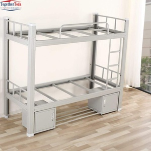Cama litera doble con estructura de acero y armarios de almacenamiento debajo de la litera, cama litera metálica resistente para dormitorios y espacios de vida compartidos - Product Image 2