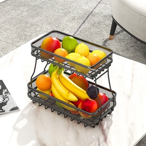 2 Tingkat Pemegang Dilipat Logam Hitam Besi Kawat Sayuran Stackable Roti Keranjang Dapur Buah Rak Penyimpanan Tampilan Berdiri - Product Image 1