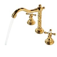 Robinet de salle de bain large en laiton massif doré poli, style vintage, avec poignée croisée, pour lavabo de vanité, idéal pour hôtels, villas, vente en gros, OEM