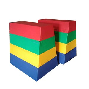 Kotak Vaulting lembut senam anak-anak peralatan senam matras biru tempat bermain multifungsi tikar <span class=keywords><strong>4</strong></span> tingkat kotak lompat kulit PU - Product Image 3