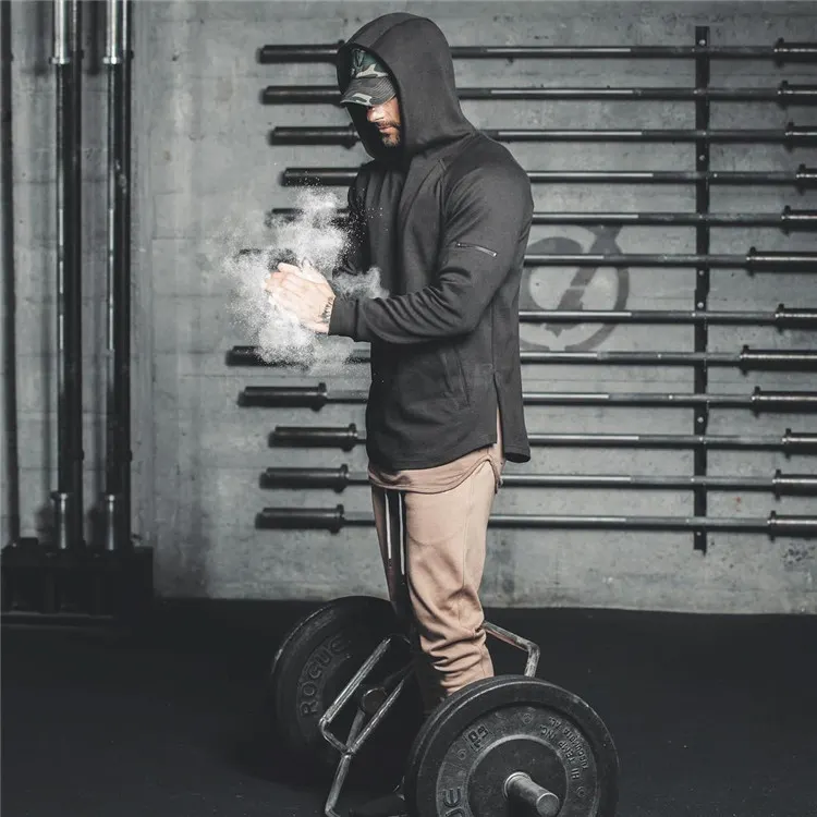 Shuliqi Gym Fitted Longline custom Hoodies Mens Curved Hem Long Tops Muscle Gym Hoodie Cotton Spandex Plain Fitness Hoodie