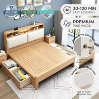 Meubles de chambre à coucher multifonctionnels, cadre de lit de rangement en bois massif, lit en bois de chêne avec rangement