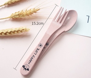 Juego de vajilla para bebés con tazón, cuchara y tenedor, diseño de oso de dibujos animados, platos infantiles para comer, vajilla anti-quemaduras de paja de trigo, plato de entrenamiento - Product Image 6