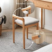 Tabouret de coiffeuse en bois de hêtre naturel avec coussin rembourré, chaise en bois pour chambre à coucher, salon et mobilier de coiffeuse – Vente en gros