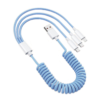 Cable de Carga Rápida USB 3 en 1 de 100 W, Cable de Carga Universal en Espiral, Cable de Carga Retráctil con Resorte para Teléfono Móvil