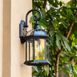 Outdoor Wall Mount Aluminum Alloy <b>Lantern</b> Tempered Glass Diffuser 3500K Warm White <b>Light</b> <b>Solar</b> Powered LED Garden Use Waterproof - Product Image 6