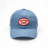 Topi Baseball Custom Berkualitas Tinggi Denim Light Wash Model Dad Hat Bordir Logo Oval Custom Tali Belakang Dapat Disesuaikan Topi Kasual Olahraga