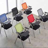 Chaise de réunion bon marché avec tableau d'écriture de bureau Conférence Salle d'attente Chaise de formation de bureau de visiteur en maille noire pliable
