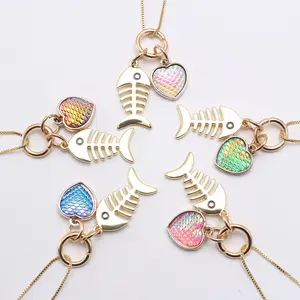 Colgante de hueso de pescado chapado en oro con corazón de sirena para niñas, collar, joyería, nuevo diseño