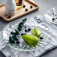 Vaisselle transparente minimaliste moderne en gros d'usine assiette de chargeur de fruits de salade en verre d'affaires