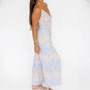 Mono casual de lujo al por mayor con estampado Aloha, cuello en V profundo y tirantes, mono de rayón personalizado - Product Image 3