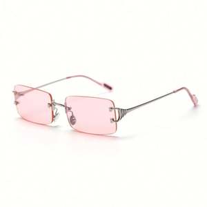 Gafas de Sol Retro Rojas con Logotipo Personalizado, Montura Rectangular sin Aro para Hombre, Gafas de Sol Cuadradas de Metal Dorado con Protección UV400 para Mujer - Product Image 4