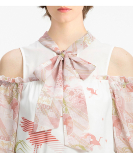 Épaules décontracté rose noeud volants à volants trompette manches en mousseline de soie chemisiers pour femmes tops - Product Image 2