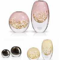Vase à fleurs artisanal en verre soufflé, style minimaliste moderne, oré et décoré de motifs floraux, élégant récipient décoratif pour salle à manger/café