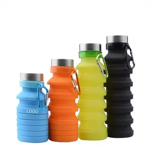 Toptan 550ML silikon katlanabilir su şişesi spor su şişesi teleskopik su ısıtıcısı ile özel Logo