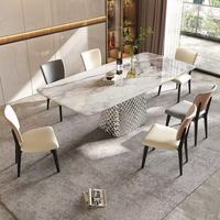 Table à manger moderne en acier inoxydable avec plateau en cristal, base blanche et argentée, stable, 8 places, 180 cm, meubles pour la maison, hôtel