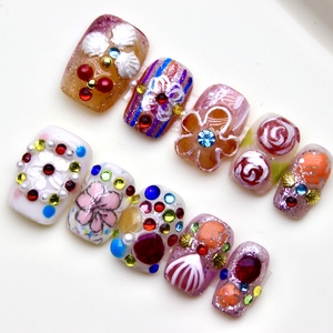 <span class=keywords><strong>Uñas</strong></span> Postizas <span class=keywords><strong>Cortas</strong></span> Cuadradas de Alta Calidad al por Mayor, 10 Piezas, con Diseños Esculpidos en 3D, Hechas a Mano, para Mujer - Product Image 1