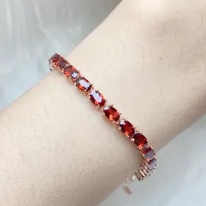 New 925 Silver 4*6mm Natural Garnet Flame Fashion Bracelet Fine Jewelry Bangle