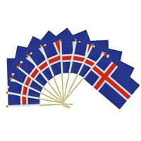 Drapeau drapeau d'Islande à agiter à la main 14*21cm en gros, avec tige en bois, vente chaude, pays du monde entier