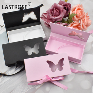 Boîtes de vendeurs de cils en gros étui à cils papillon cils en vison 25mm fenêtre papillon ruban rose emballage boîte à cils - Product Image 3