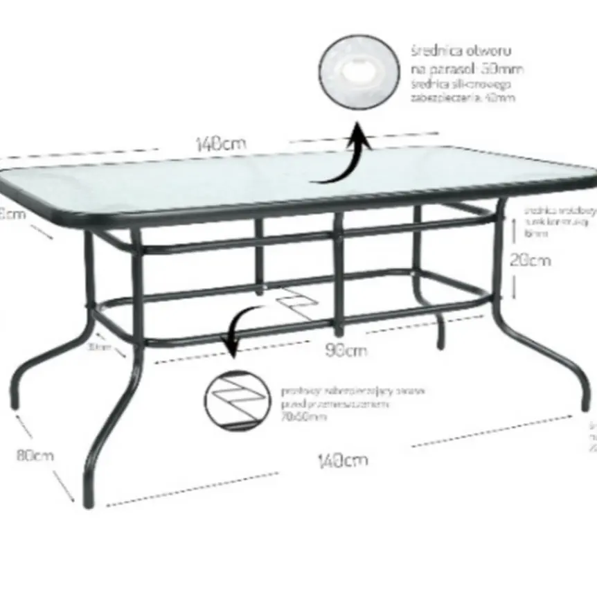 Fabriek Groothandel Buiten Tuinmeubelen Set Deel 1.4M Glazen Tafel