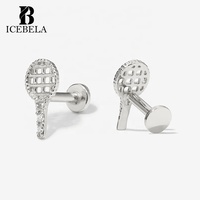 Boucles d'oreilles clous en argent sterling S925, design Andre Racquet, zirconium, pour femmes, sportives et élégantes