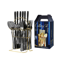 Vente en gros 24pcs couverts en acier inoxydable or ensemble de couverts à manger 1010 couteau en métal fourchette cuillère avec boîte-cadeau