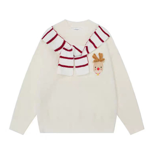 Pull-over tricoté décontracté en <span class=keywords><strong>laine</strong></span>/cachemire personnalisé à col rond avec motif géométrique <span class=keywords><strong>et</strong></span> ceinture décorative – Collection Automne - Product Image 1