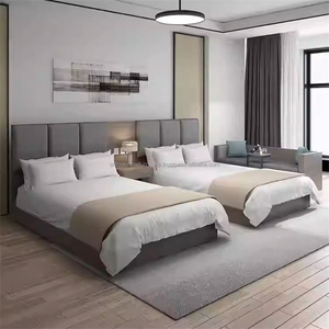 Commerical Furniture Modern 3 Star Standard Hotel Bedroom Set Wooden Twin <b>Bed</b> With Upholstered Headboard Nightstands And Bench - Product Image 6