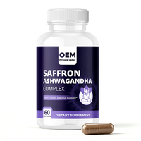 Capsules Herbales Complexe Safran Ashwagandha 60 Unités – Soutien au Soulagement du Stress, Amélioration du Sommeil, Ambiance Positive – Pour Adultes, Végétaliennes, OEM, Marque Privée