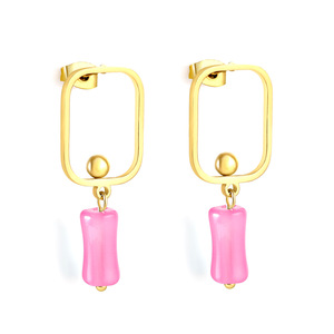 Stud Earrings Geometric Square <b>Frame</b> With Colorful Beads For Women Gift Fashion Jewelry - Product Image 5