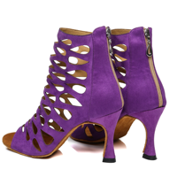 Chaussures de danse latine pour femmes adultes, bottes de danse jazz modernes, sandales à semelle souple et creuse de couleur violette, talons fins et hauts pour l'été